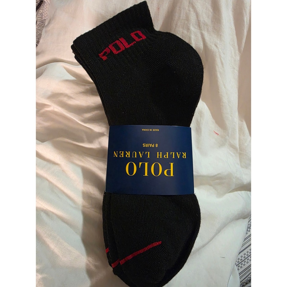 Polo Ralph Lauren Mens 8 Pair Black Quarter Socks Multi Color Logo ZP824511PKN8